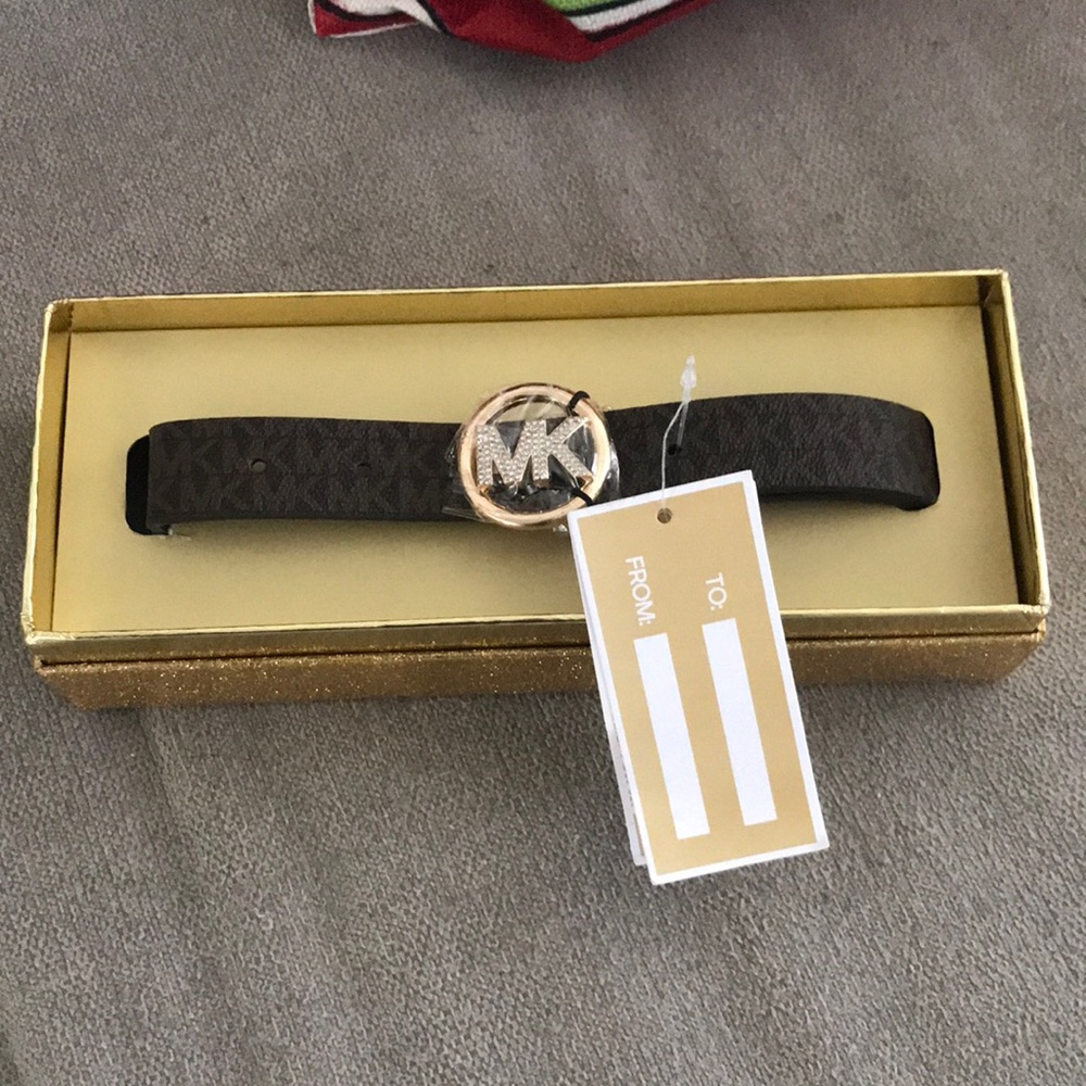 MICHAEL KORS Women's Belt in Gift Box SZ S/M, Gemmed LOGO- Brown